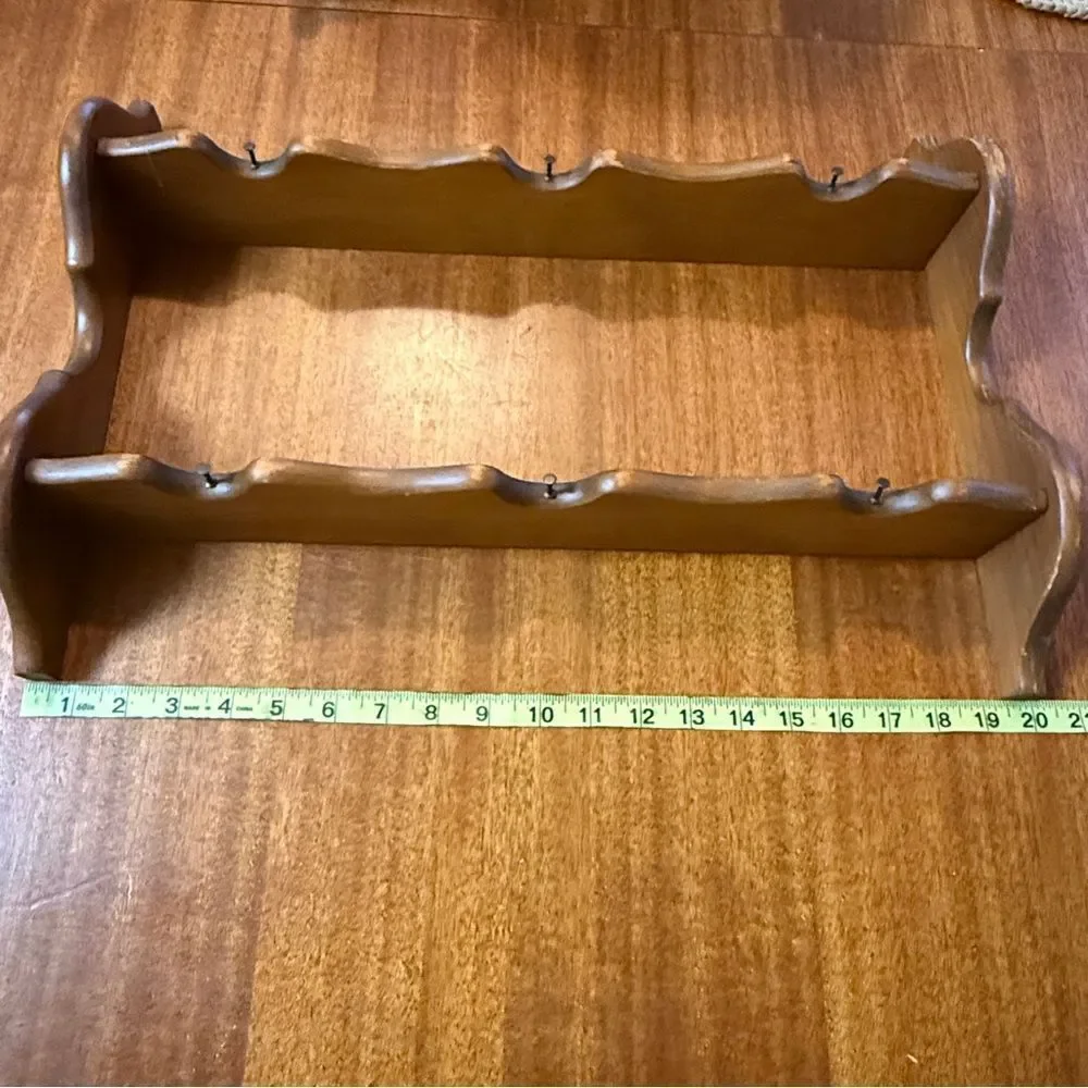 Vintage Wood Wall Plate Display Shelf Rack in Brown Classic Home Decor